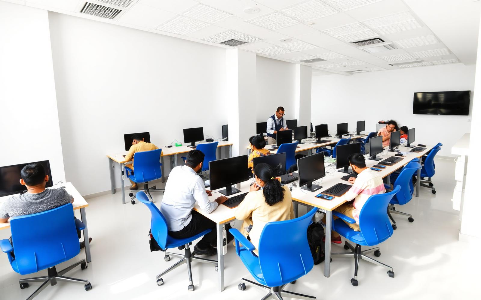 Students learning at the Khandewla Computer Education training lab